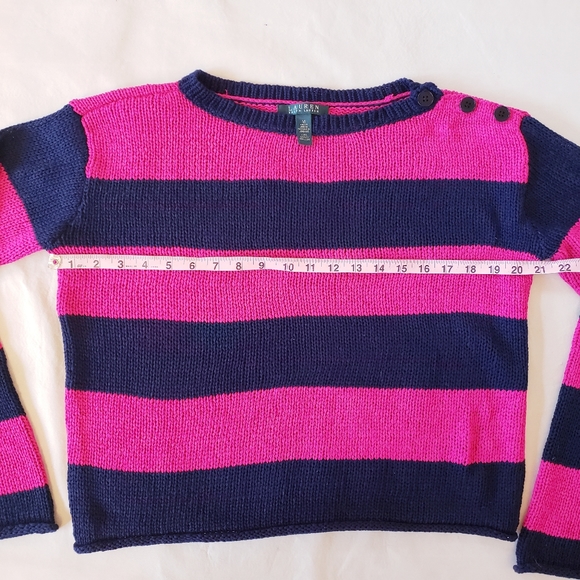 Ralph Lauren Loose Knit Pink & Blue Horizontal Stripe Boxy Sweater, Size M - Picture 5 of 8